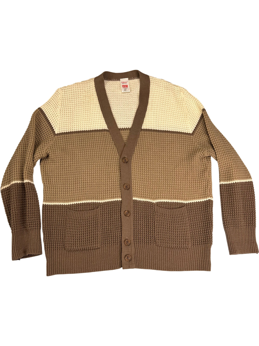 St Michael Brown and Beige Knit Cardigan - M - Think Vintage Online Ltd