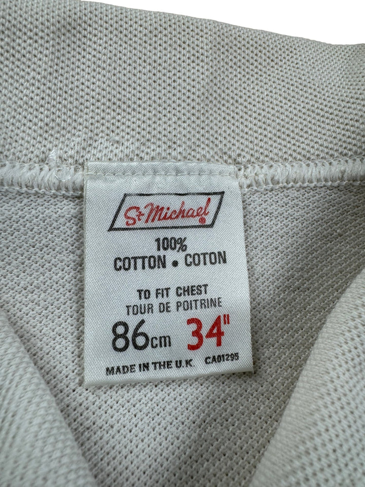 St Michael Cropped Cream Cotton Polo Shirt - S - Think Vintage ltd