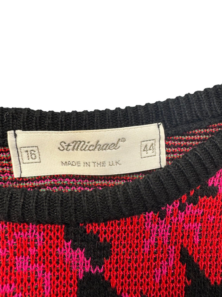 St Michael Floral Knit Jumper - M