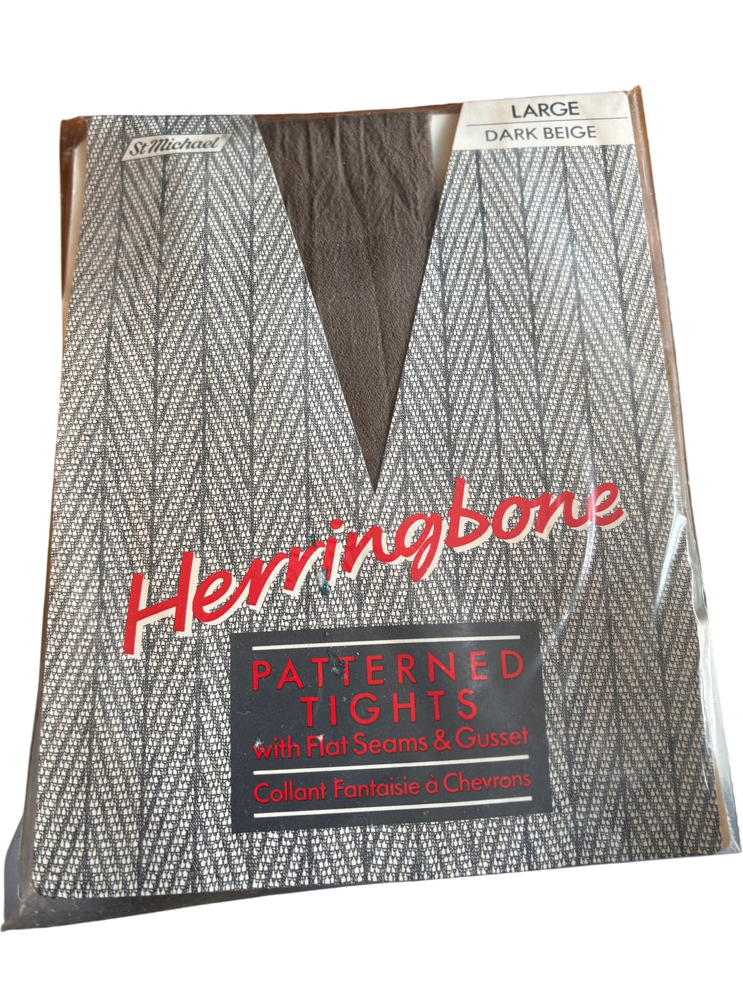 St Michael Herringbone Patterned Tights Dark Beige - Think Vintage ltd