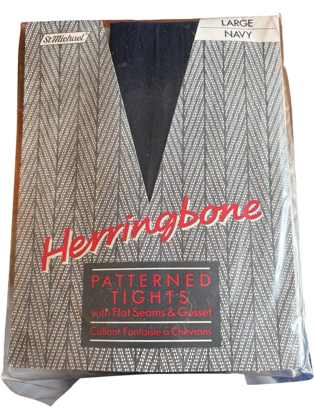 St Michael Herringbone Patterned Tights Navy - Think Vintage ltd
