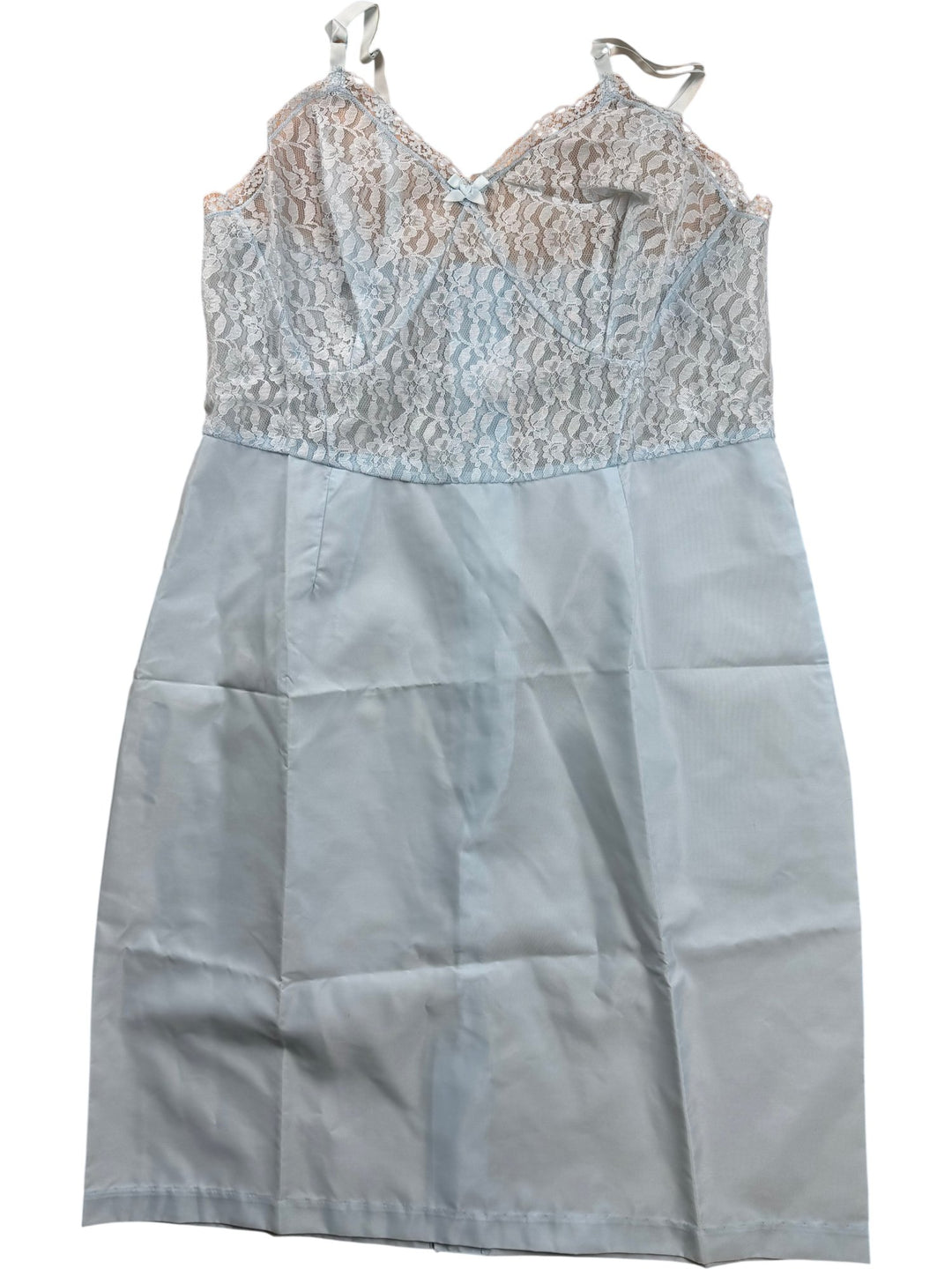 St. Michael Light Blue Lace Trim Slip - M/L - Think Vintage ltd