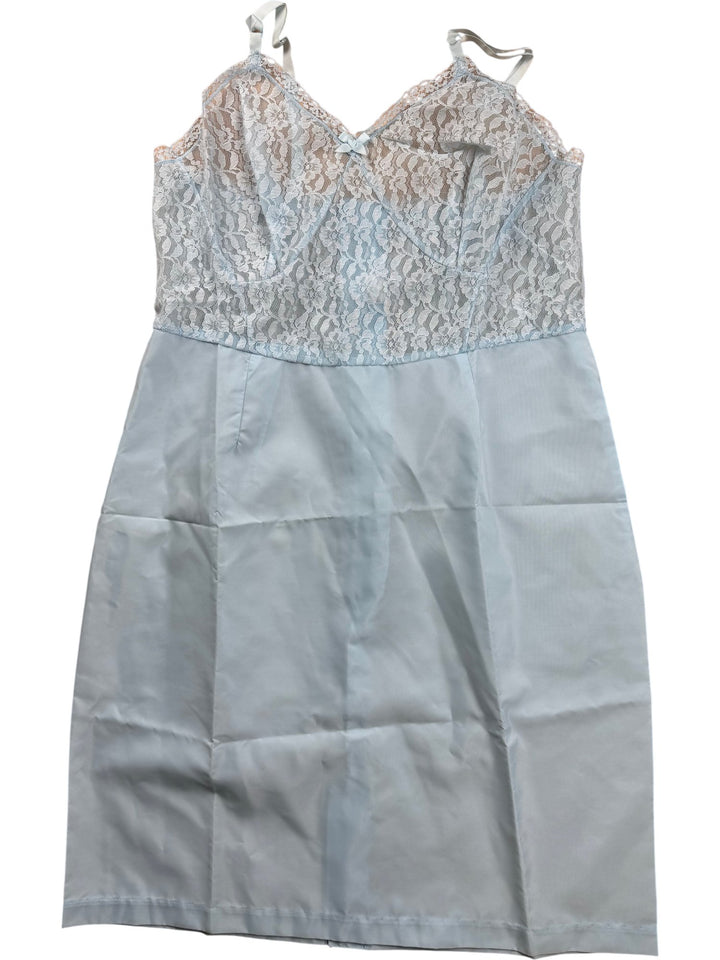 St. Michael Light Blue Lace Trim Slip - M/L - Think Vintage ltd