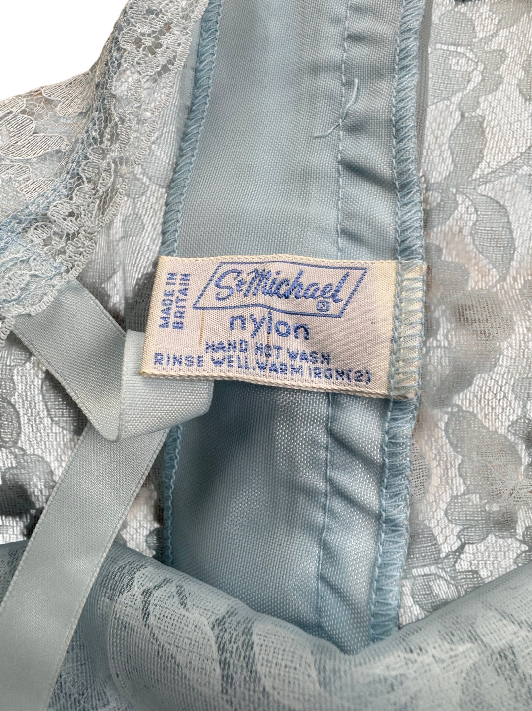 St. Michael Light Blue Lace Trim Slip - M/L - Think Vintage ltd