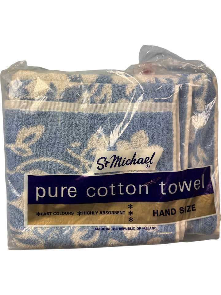 St Michael Pure Cotton Hand Towel Blue Floral - Think Vintage