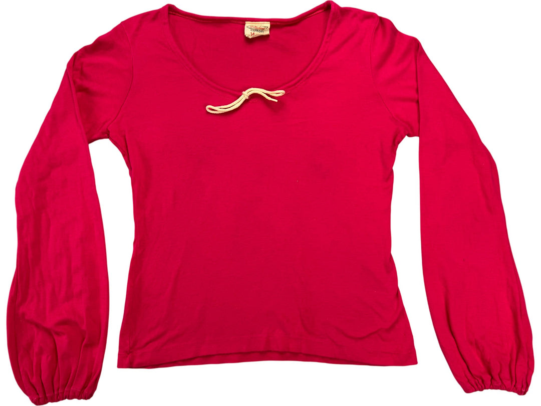 St Michael Red Cotton Long Sleeved Top - Think Vintage