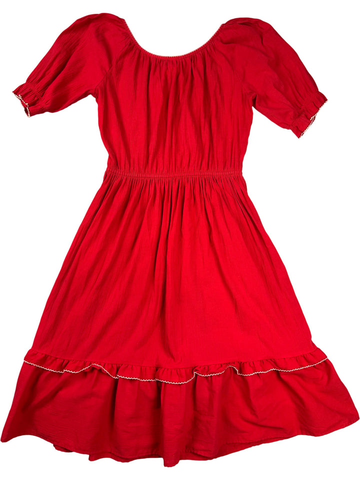 St Michael Red Embroidered Dress - M - Think Vintage