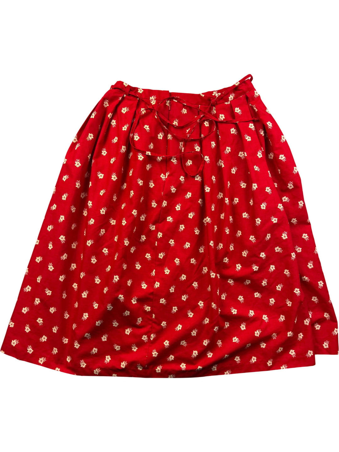 St Michael Red Floral Cotton Skirt - W30 - Think Vintage Online Ltd