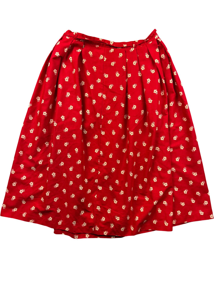 St Michael Red Floral Cotton Skirt - W30 - Think Vintage Online Ltd