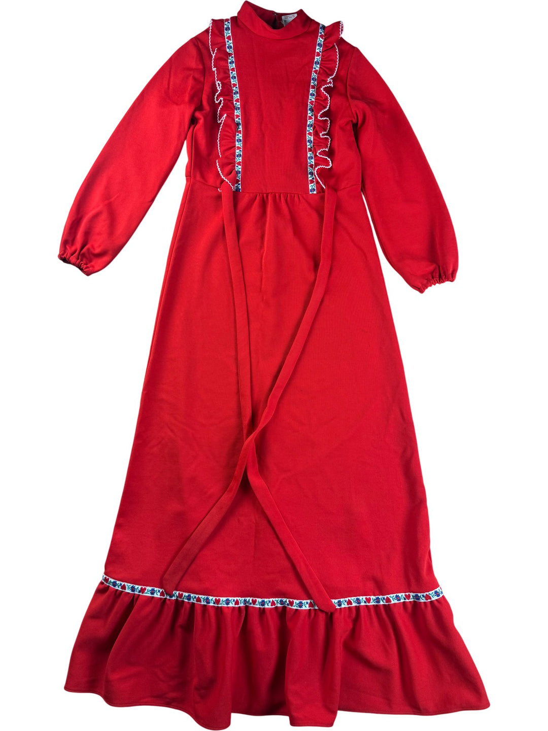 St Michael Red Long Sleeved Dress with Ruffle Details - XS - Think Vintage ltd