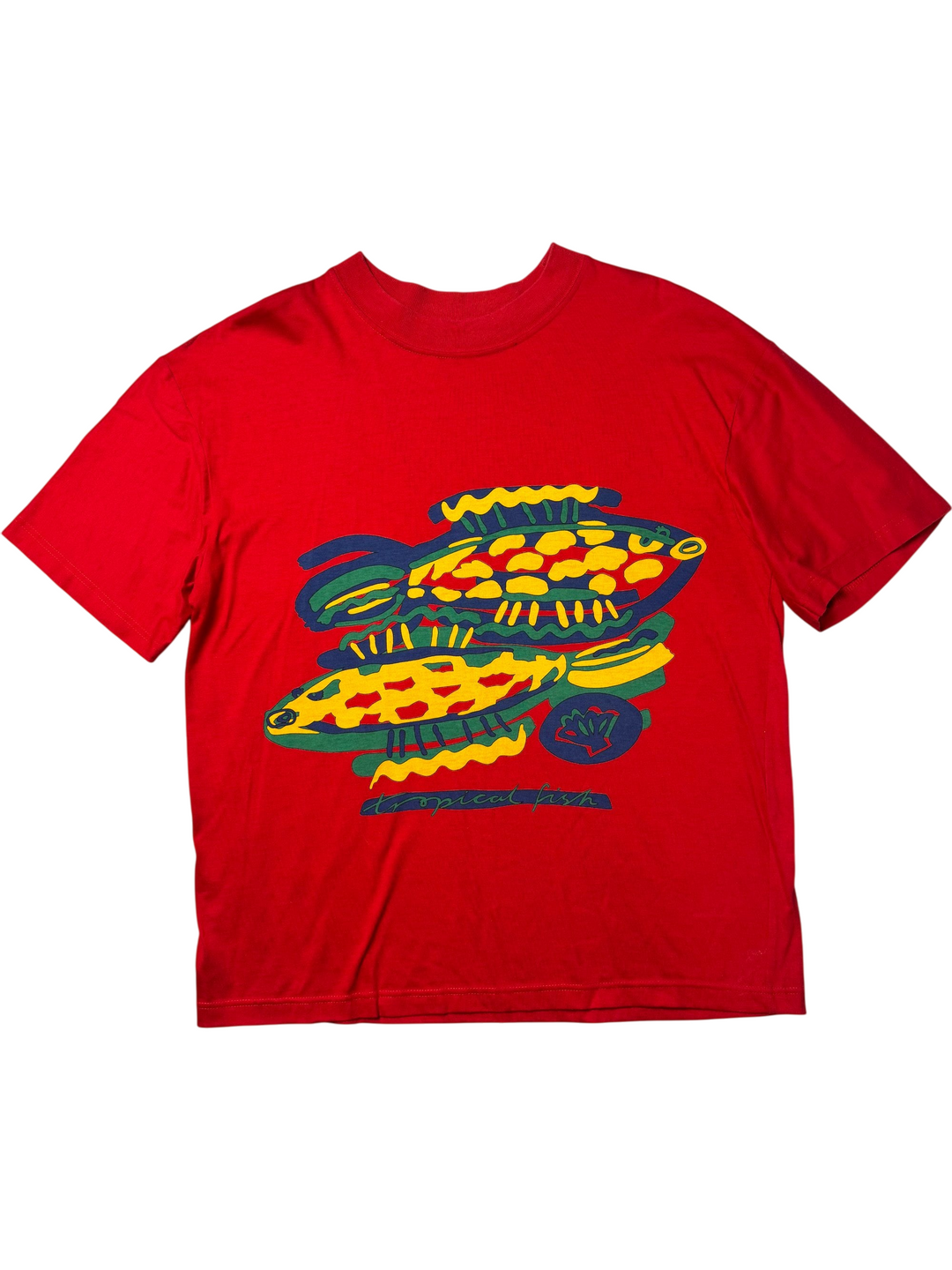 St Michael Red Tropical Fish Graphic T-Shirt - L - Think Vintage