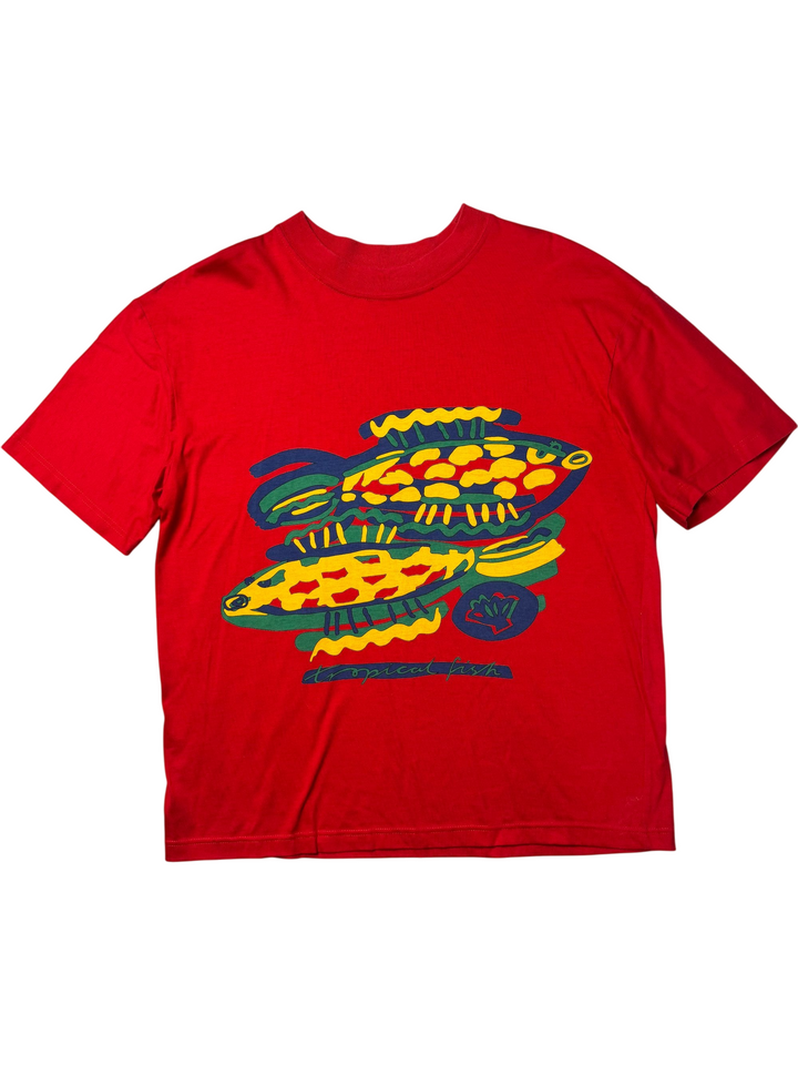 St Michael Red Tropical Fish Graphic T-Shirt - L - Think Vintage