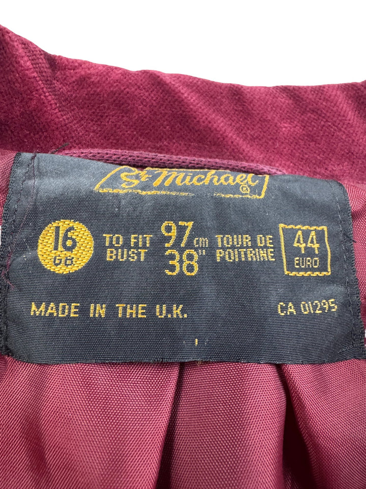 St Michael Red Velvet Blazer Jacket - M