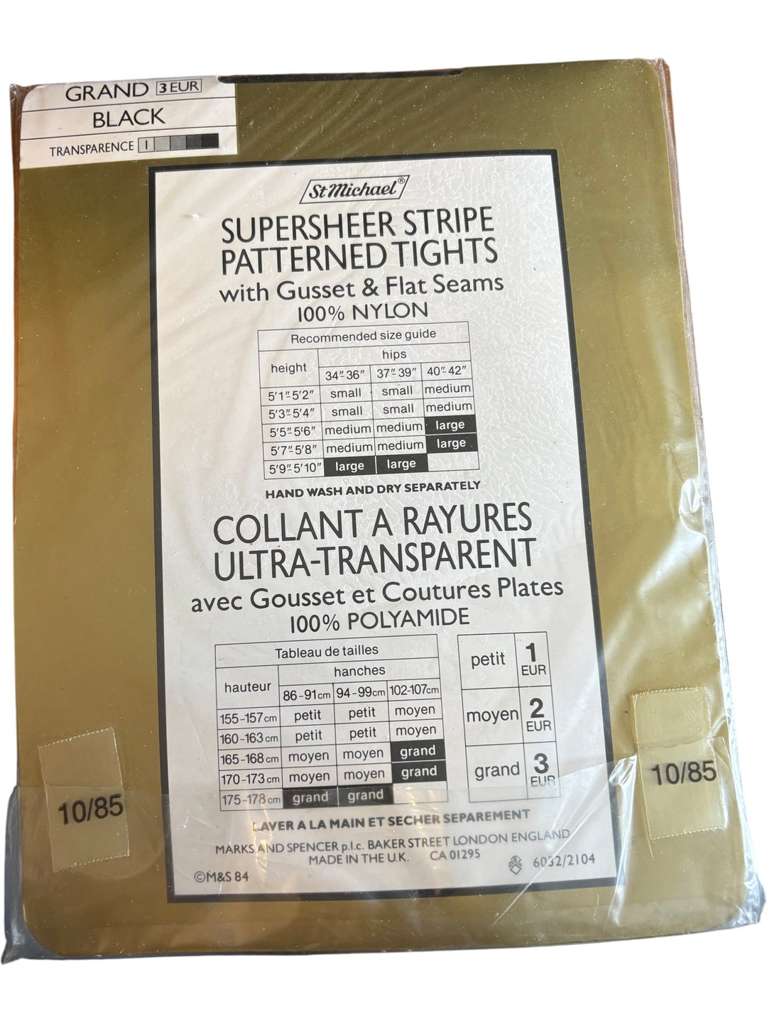 St Michael Supersheer Stripe Patterned Tights Black - Think Vintage ltd