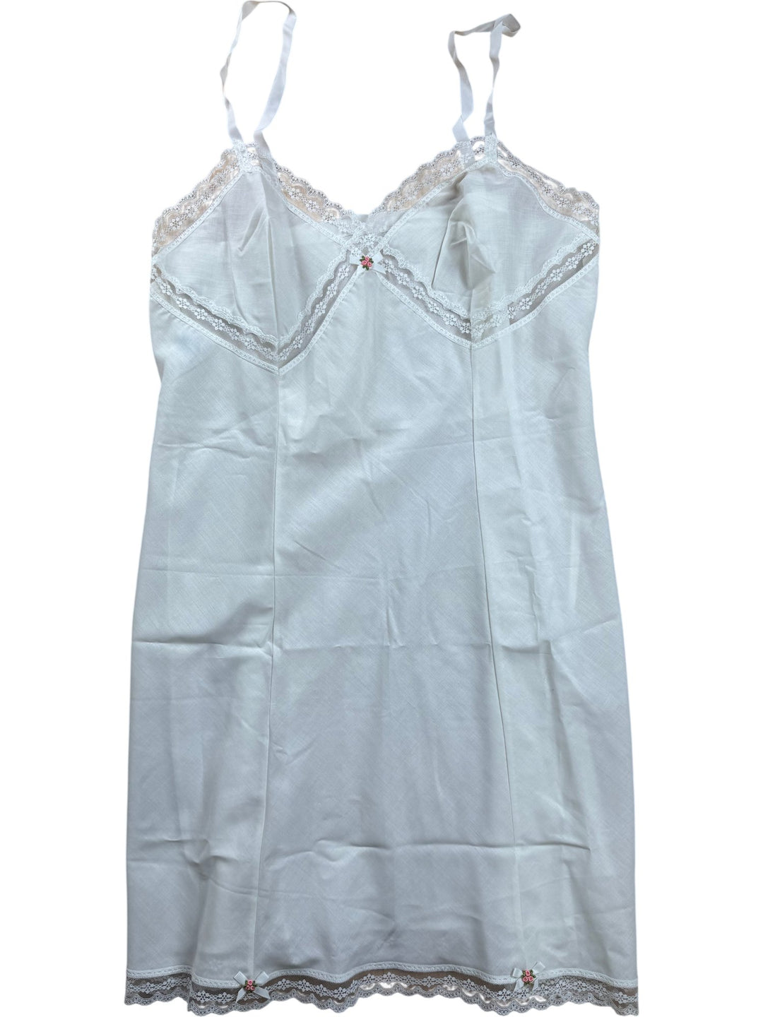 St Michael White Lace Trim Slip - M/L - Think Vintage ltd