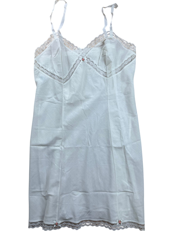 St Michael White Lace Trim Slip - M/L - Think Vintage ltd