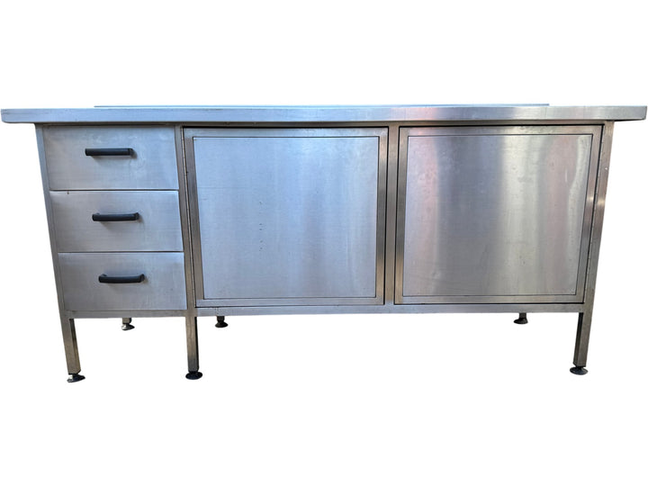 Stainless Steel Stationary Work Bench With Drawers - Think Vintage