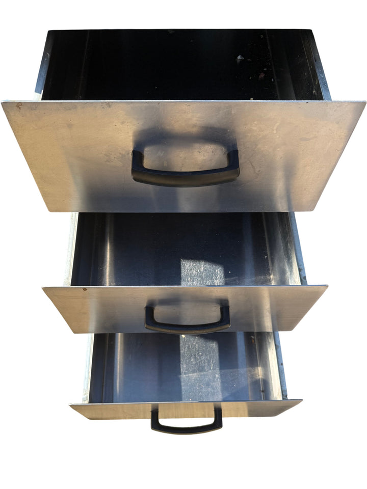 Stainless Steel Stationary Work Bench With Drawers - Think Vintage