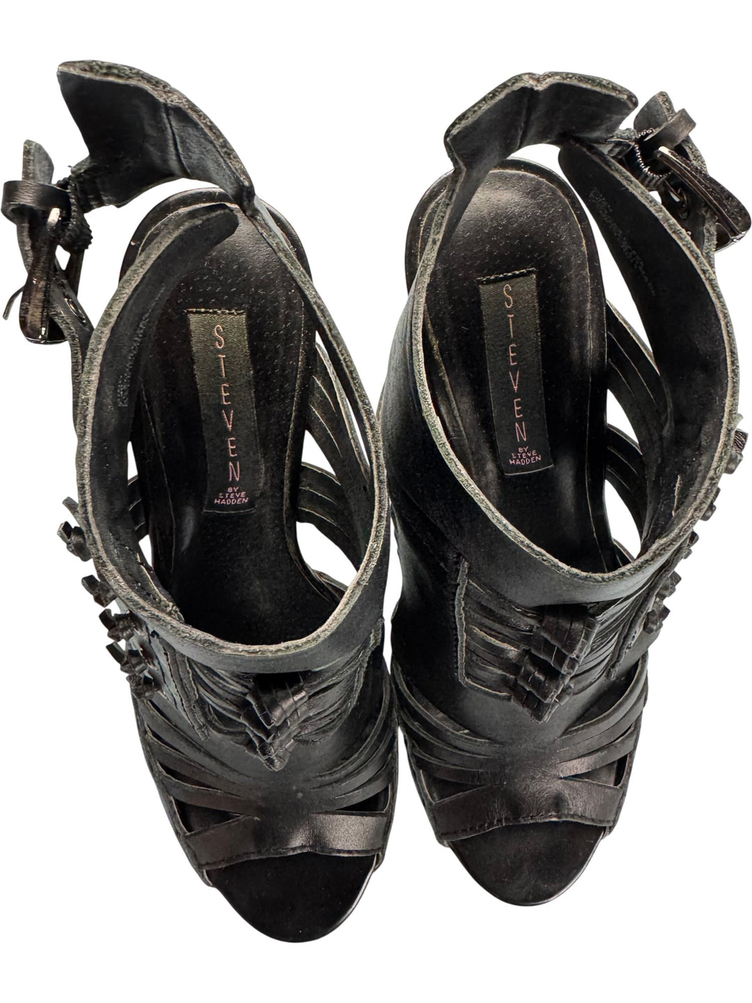 Steven by Steve Madden Black Strappy Heels - 7 - Think Vintage ltd