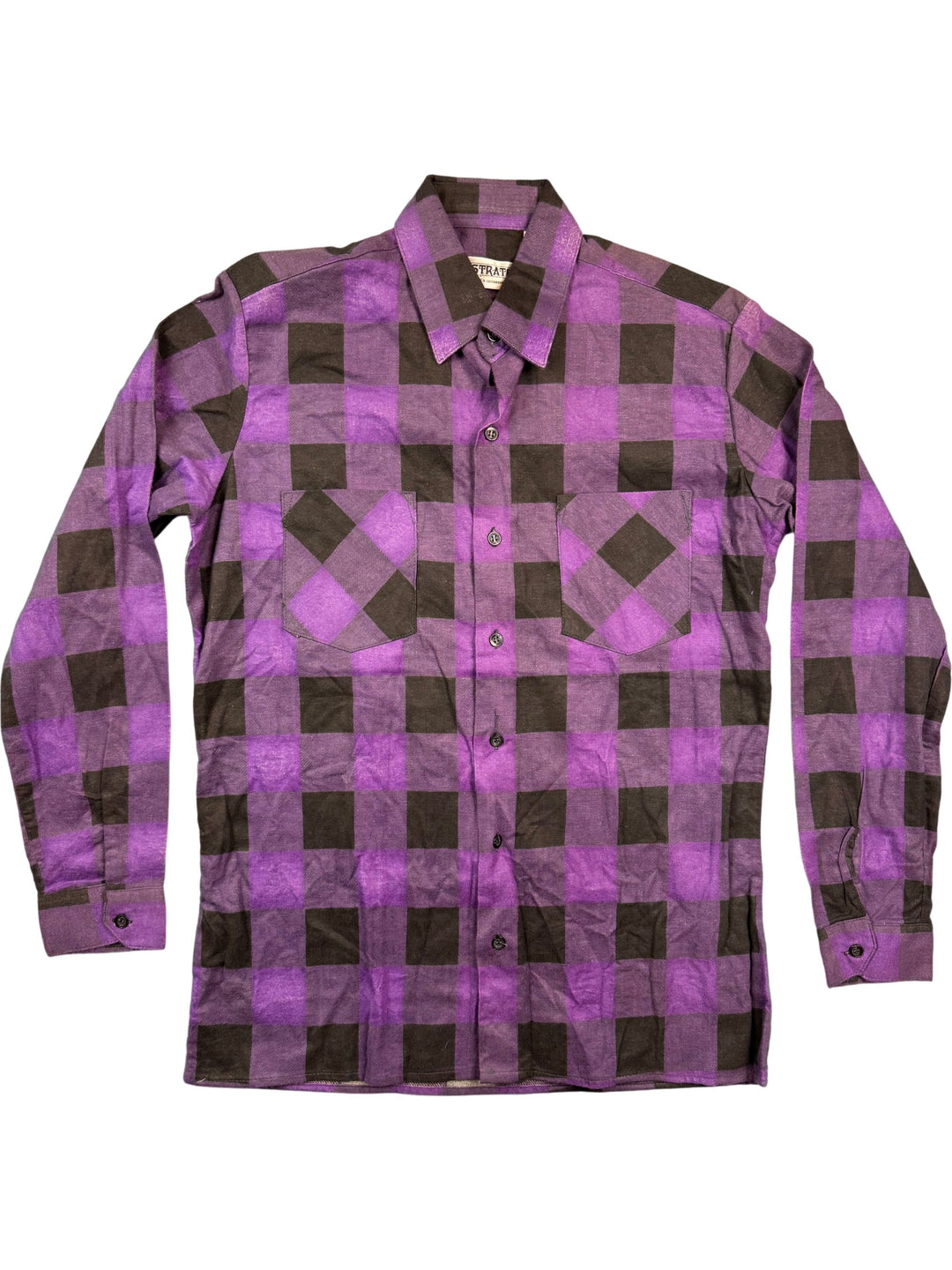 Stratos Purple Checkered Long Sleeve Shirt - L - Think Vintage