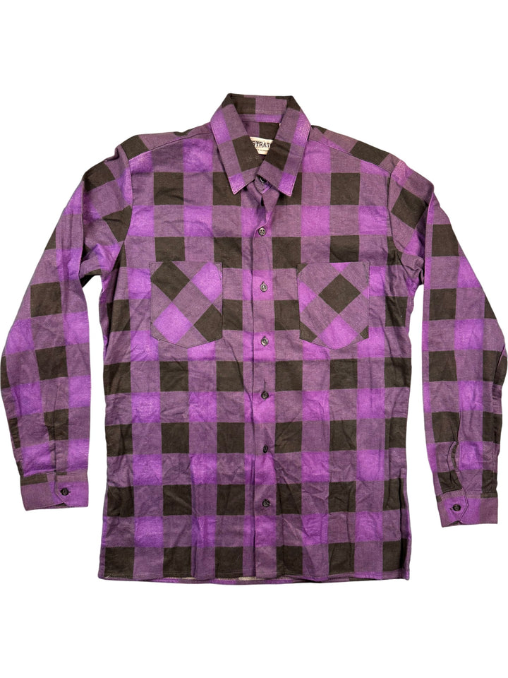 Stratos Purple Checkered Long Sleeve Shirt - L - Think Vintage Online Ltd