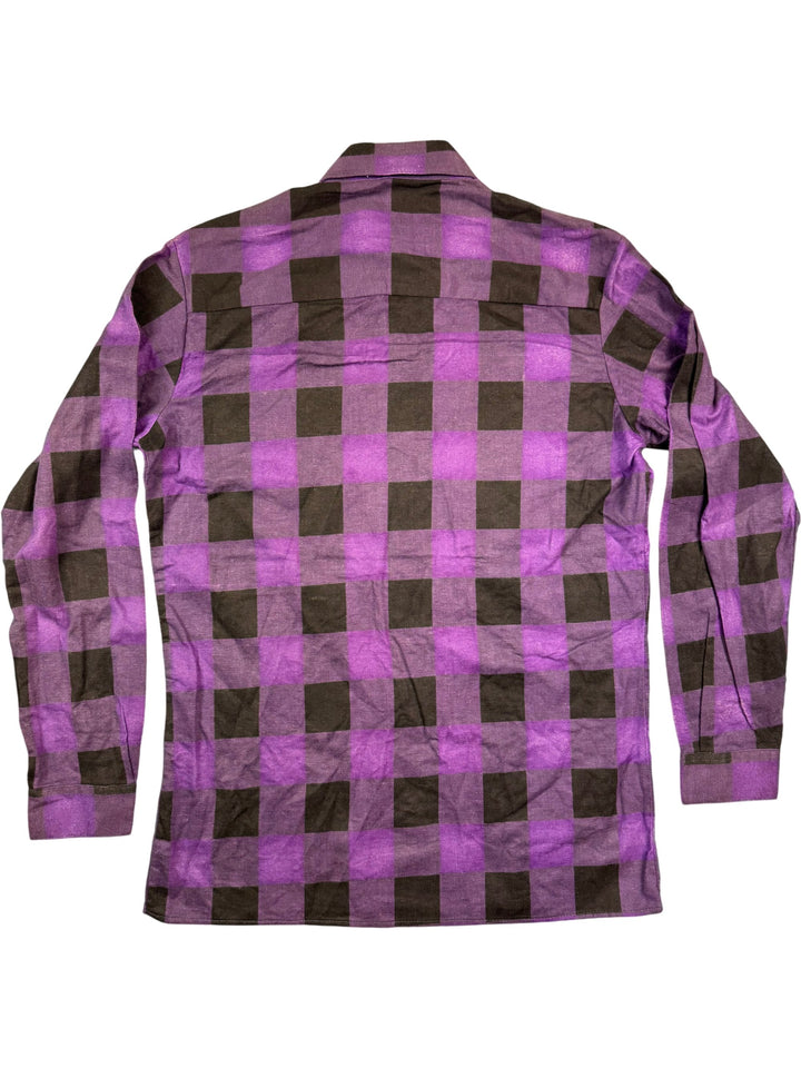 Stratos Purple Checkered Long Sleeve Shirt - L - Think Vintage Online Ltd