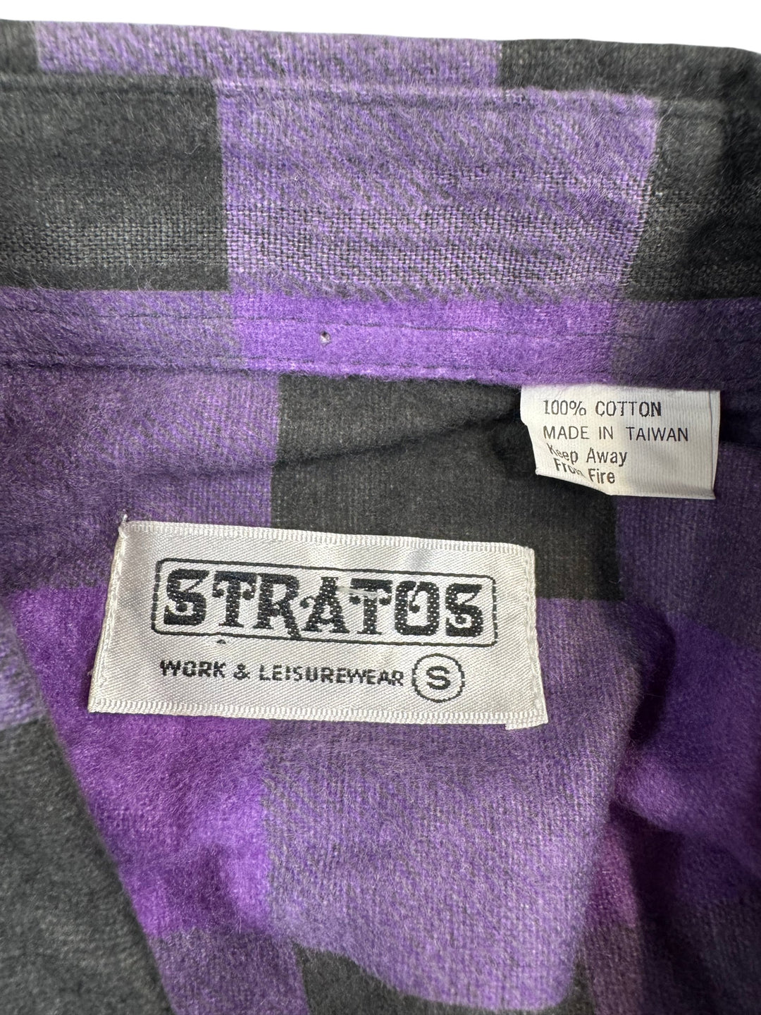 Stratos Purple Checkered Long Sleeve Shirt - L - Think Vintage Online Ltd