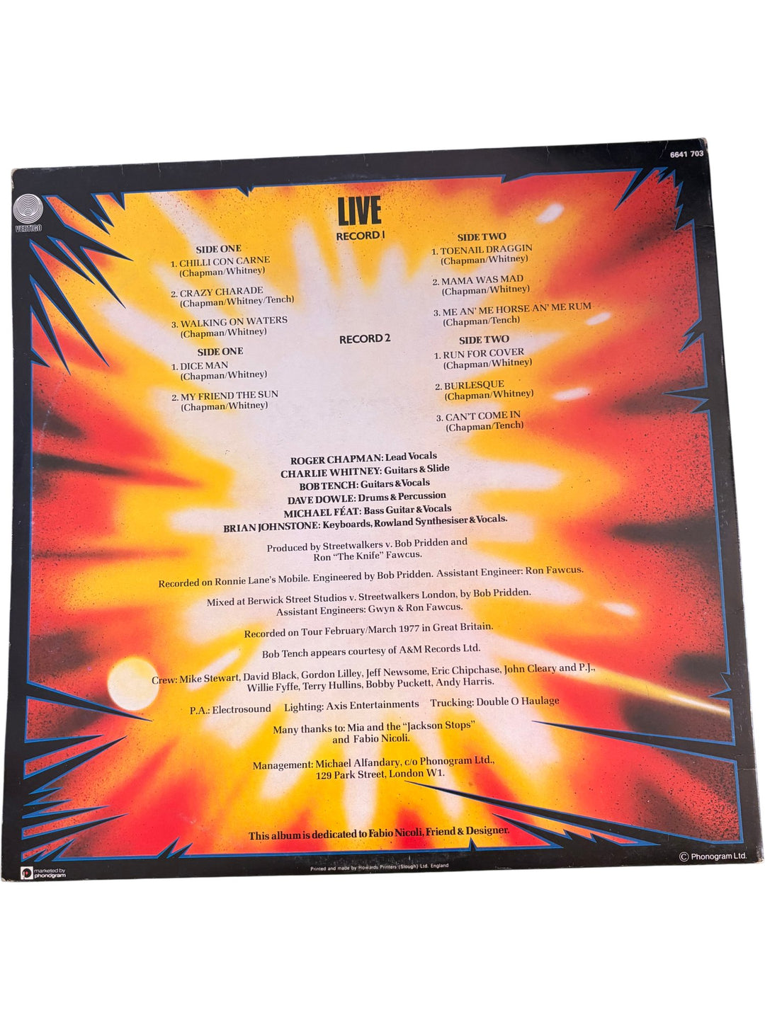 Streetwalkers Live Vinyl Album - Good - Think Vintage ltd