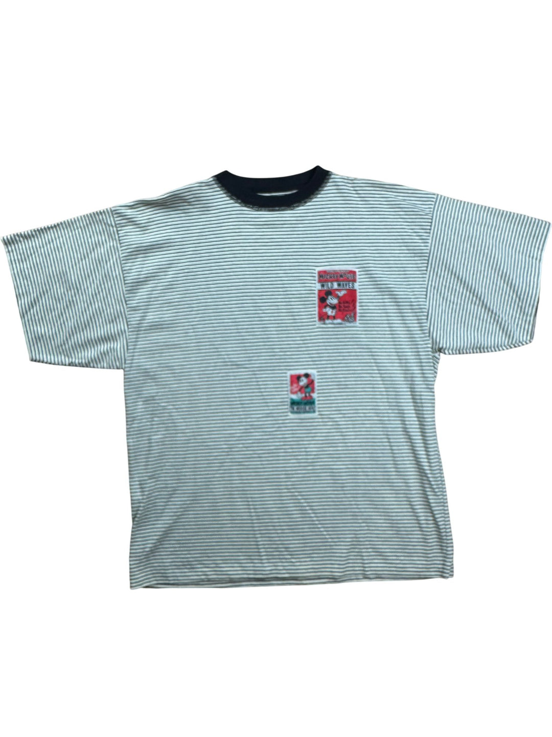 Striped Disney T-Shirt with Mickey Graphic - M - Think Vintage ltd