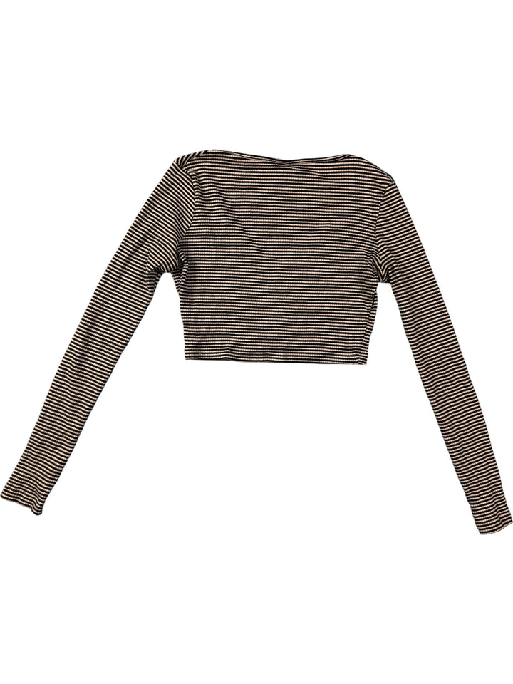 Striped Long Sleeve Crop Top - S - Think Vintage