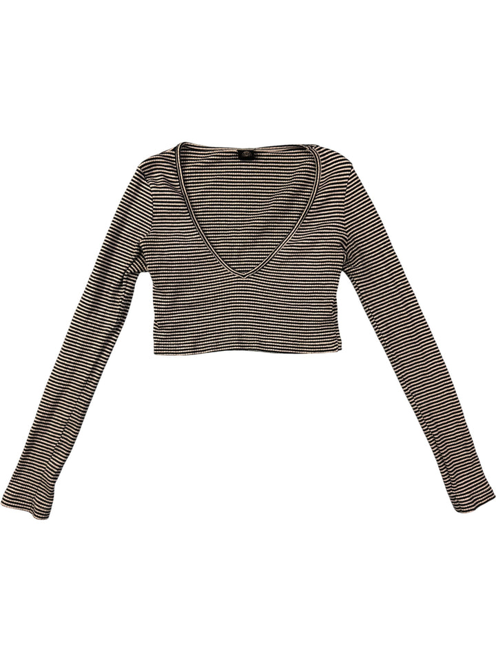 Striped Long Sleeve Crop Top - S - Think Vintage ltd