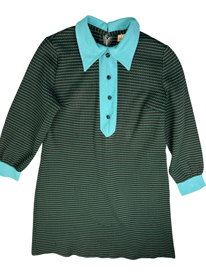 Striped Long Sleeve Dress with Contrast Collar - L - Think Vintage