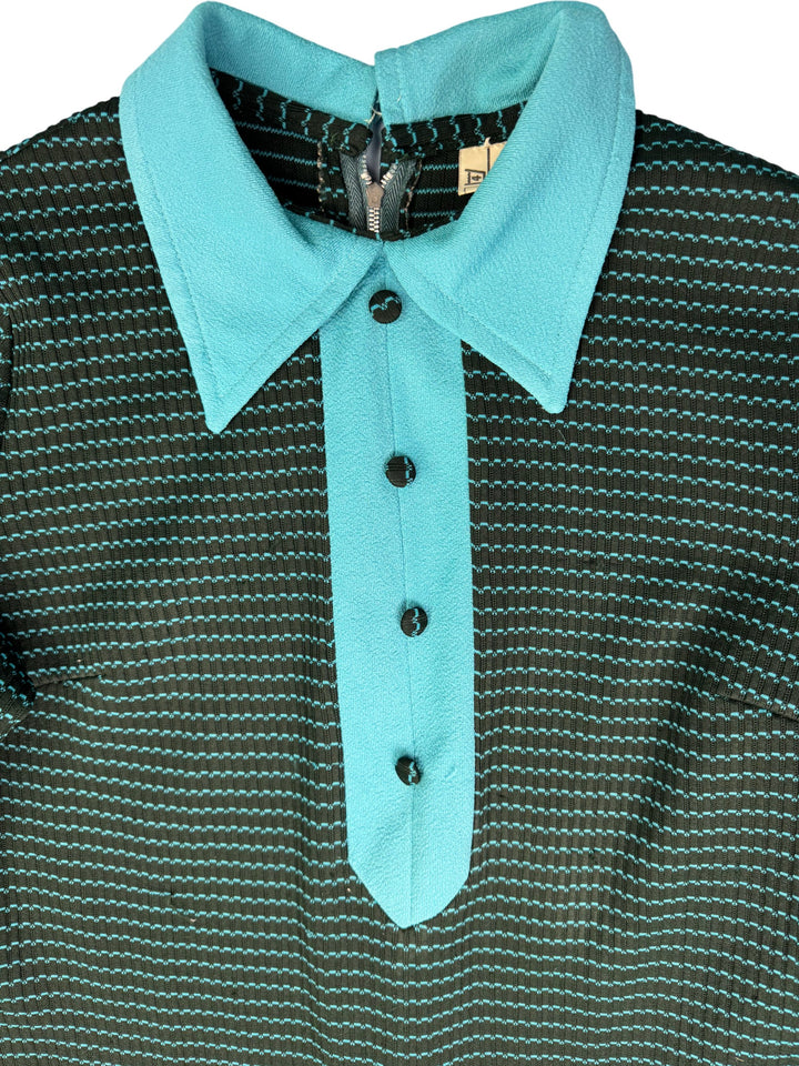 Striped Long Sleeve Dress with Contrast Collar - L - Think Vintage