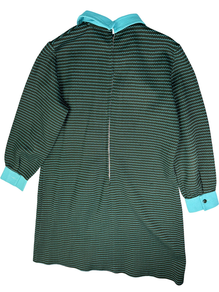 Striped Long Sleeve Dress with Contrast Collar - L - Think Vintage