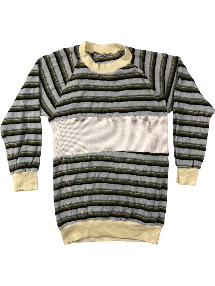 Striped Mesh Panel Sweatshirt - S - Think Vintage