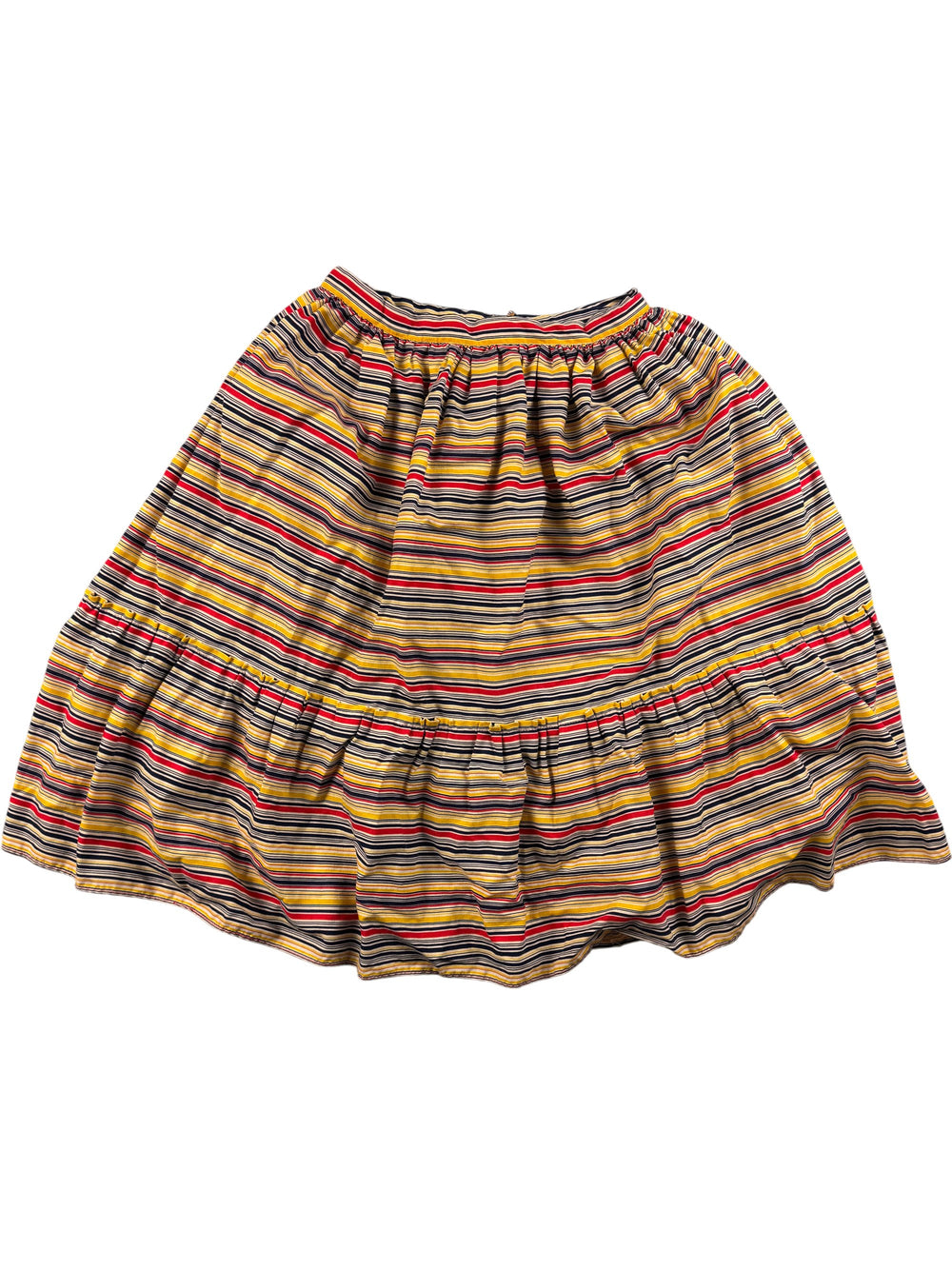 Striped Multicolour Gathered Skirt - XS - Think Vintage