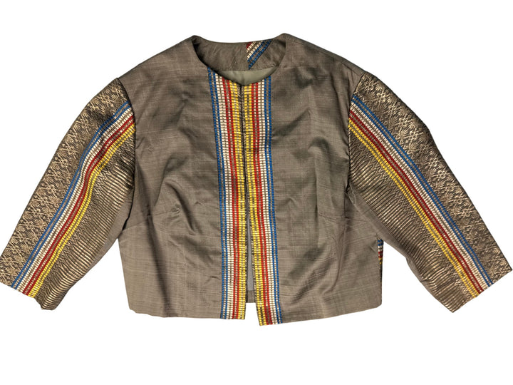 Striped Silk Multicolor Jacket - XS - Think Vintage