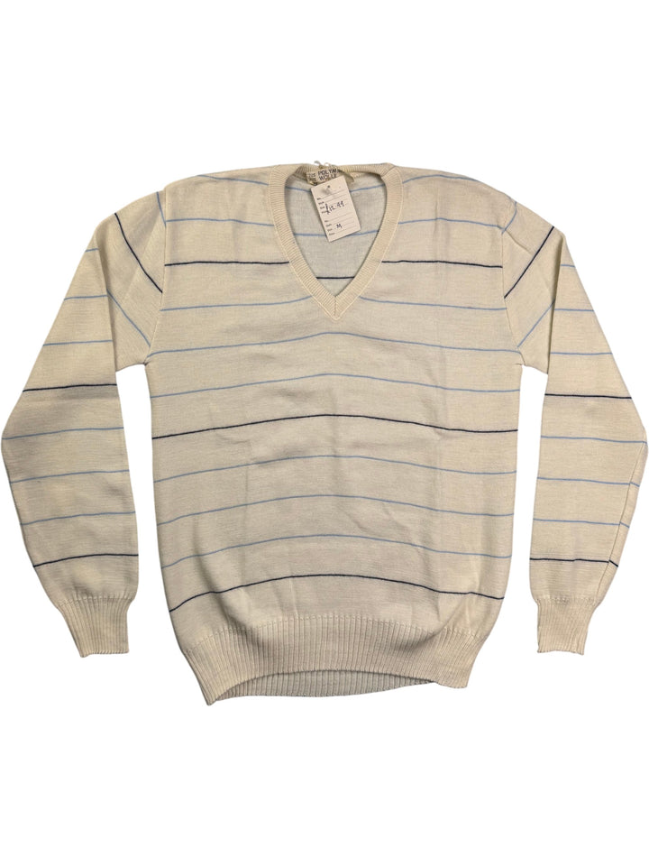 Striped V-Neck Sweater - M - Think Vintage