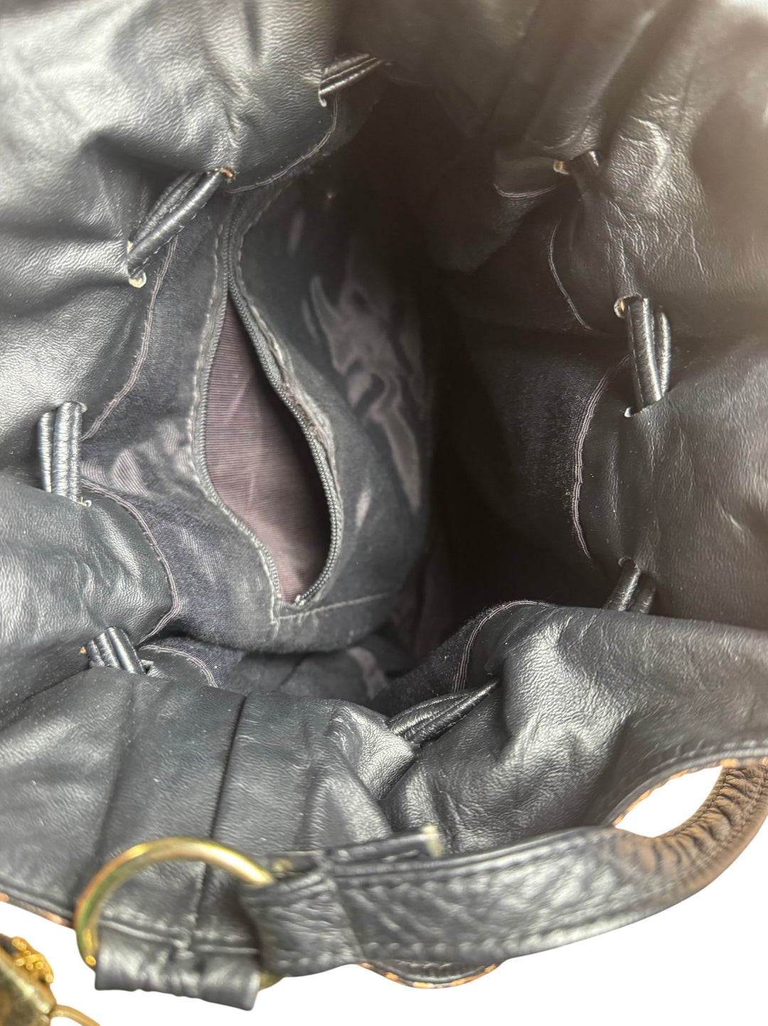Studded Black Leather Bucket Bag - Think Vintage ltd
