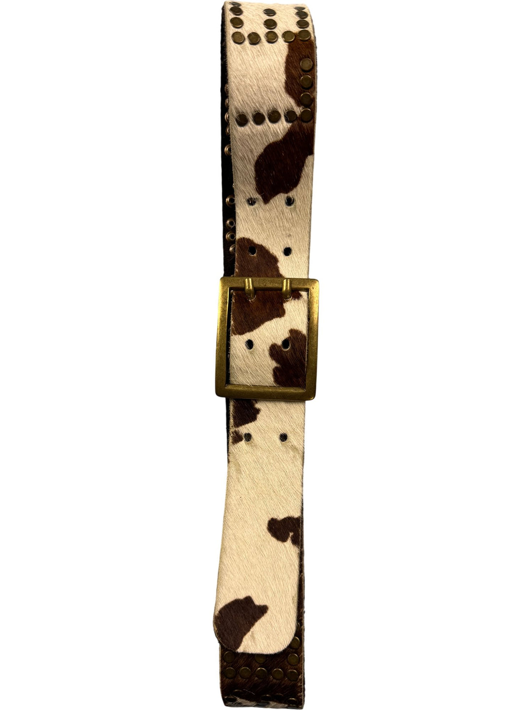 Studded Cowhide Belt with Brass Buckle - Think Vintage ltd