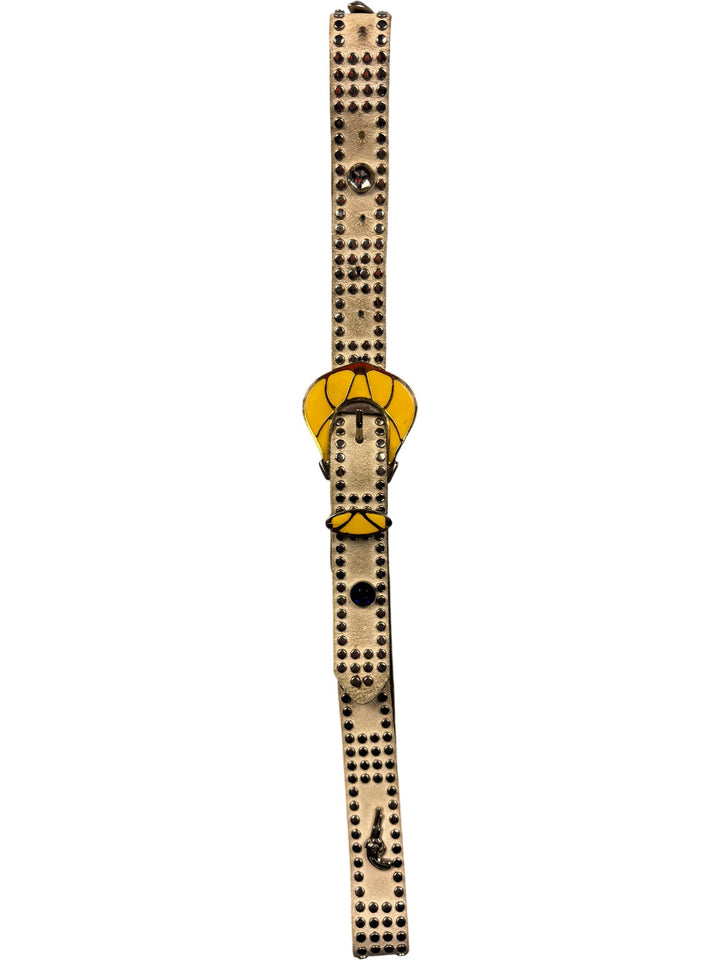 Studded Leather BeltWith Yellow Enamel Detail - Think Vintage ltd