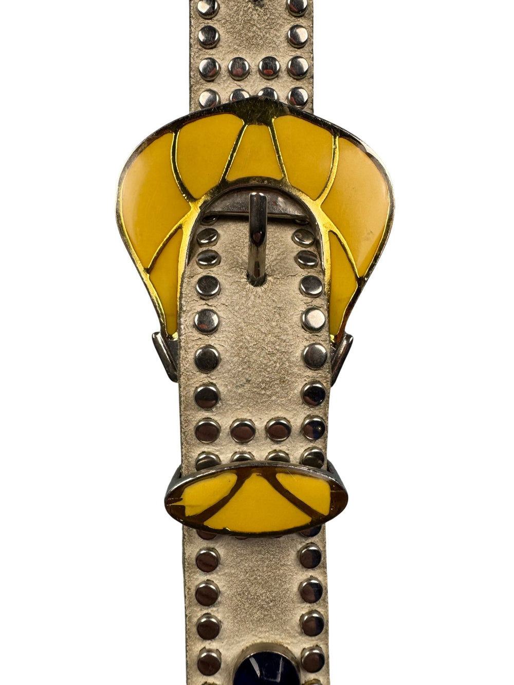 Studded Leather BeltWith Yellow Enamel Detail - Think Vintage ltd