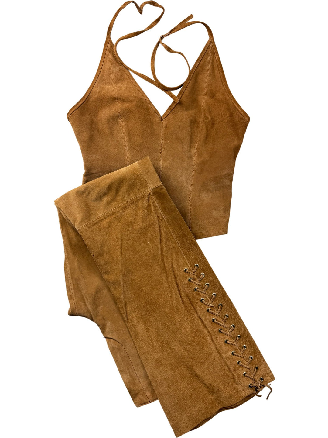 Suede Halter Top and Flared Trousers Set - W30 - Think Vintage ltd
