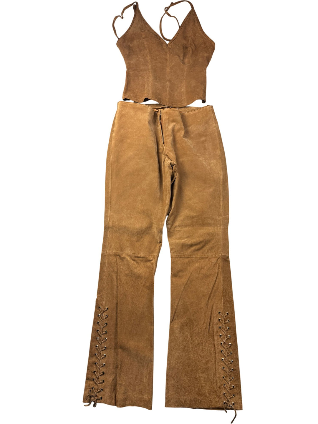 Suede Halter Top and Flared Trousers Set - W30 - Think Vintage ltd
