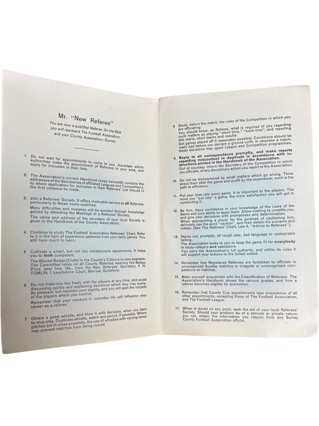 Surrey County FA Referee Advice and Forms Collectable Set - Think Vintage