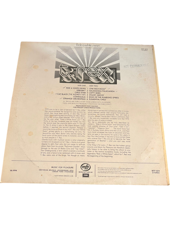 T. Rex Ride A White Swan Vinyl Record - Good - Think Vintage ltd