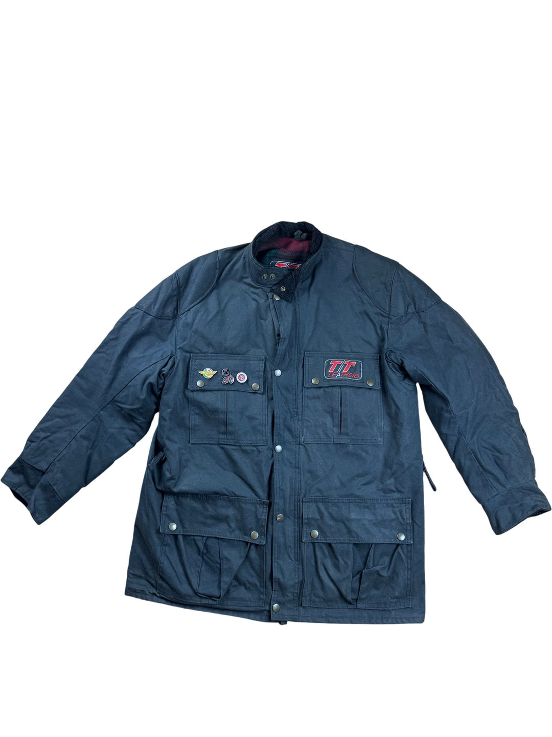 TT Leathers Black Jacket with Patches - M/L - Think Vintage ltd