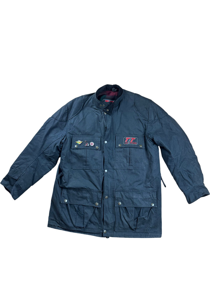 TT Leathers Black Jacket with Patches - M/L - Think Vintage ltd