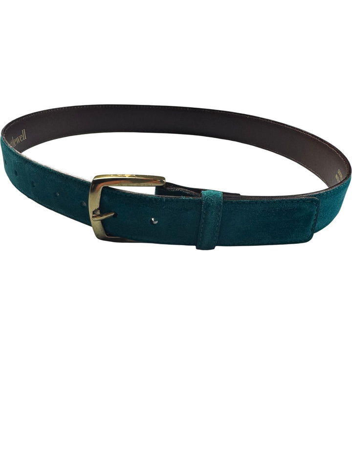 Teal Suede Belt With Brass Buckle - Think Vintage ltd