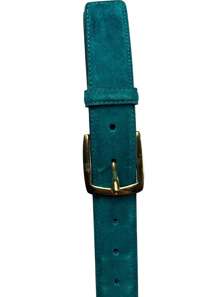 Teal Suede Belt With Brass Buckle - Think Vintage ltd